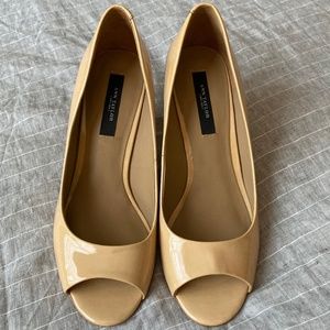 Ann Taylor Nude Peep Toe Wedges, Size 7.5